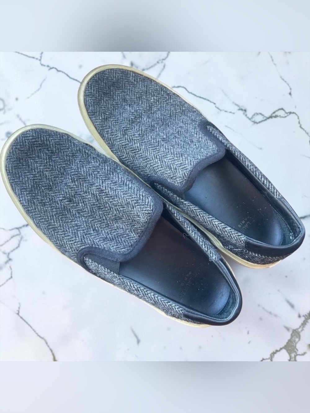 Saint Laurent Gray Herringbone Slip-On Flats